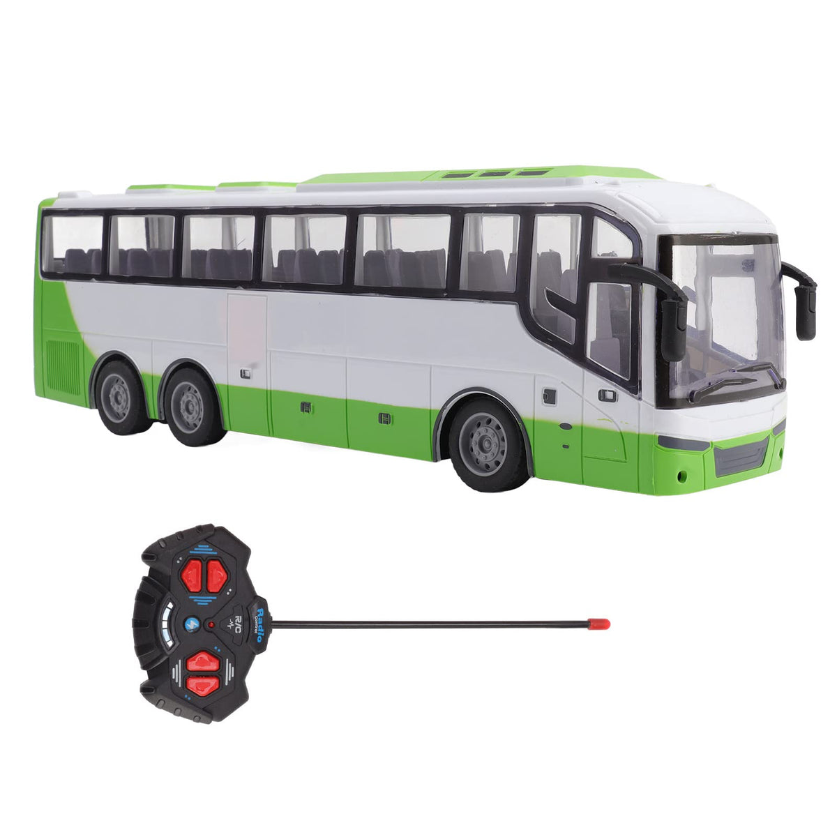 1/30 Remote Control Bus, Opening Doors City Bus Toy, RC School Bus, Remote Control Car Electronic Vehicles with Lights (White Green)