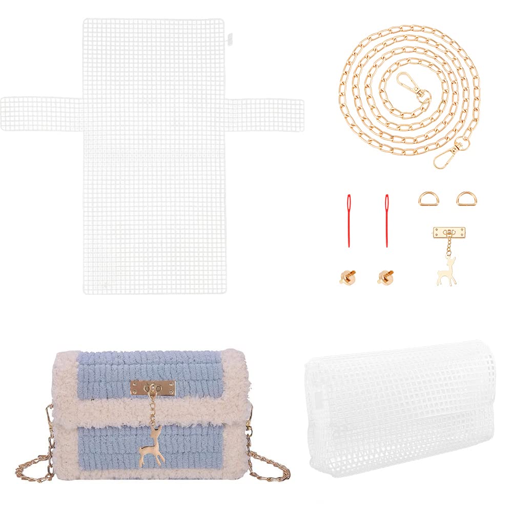 WADORN Embroidery Plastic Mesh Canvas Sheets, Blank Needlepoint Canvas Sheets DIY Crochet Bag Making Kit Handbag Cross Stitch Kits Clear Grid Bag Making Frame for Handmade Yarn Knit Crochet Projects