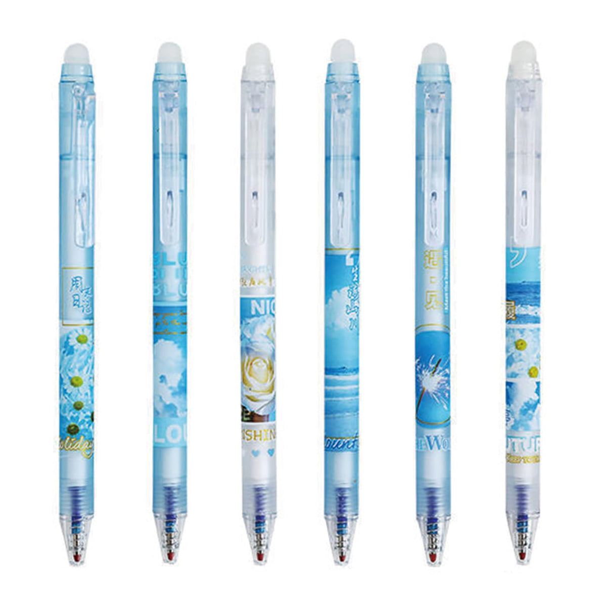 MOZXIRZ 6 Pcs Erasable Gel Ink Pens Retractable Pens Cute Blue Pens 0.5mm Fine Point Pen Writing Pens Office School Pens Women Girls Pens (Blue Ink-Blue)