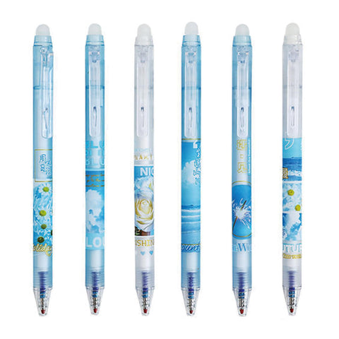 MOZXIRZ 6 Pcs Erasable Gel Ink Pens Retractable Pens Cute Blue Pens 0.5mm Fine Point Pen Writing Pens Office School Pens Women Girls Pens (Blue Ink-Blue)