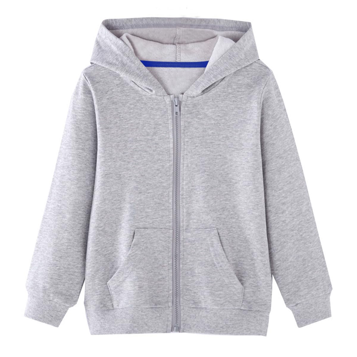 HILEELANG Youth Boy Girl Zip-Up Hoodie Sweatshirt Cotton Casual Jacket Pure Color Grey Tops Spring Clothes 11-12 Years