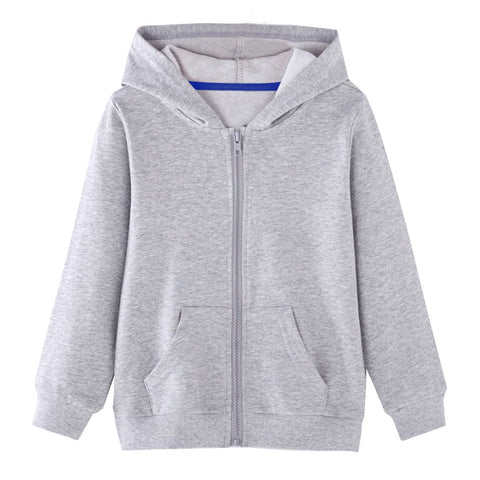 HILEELANG Youth Boy Girl Zip-Up Hoodie Sweatshirt Cotton Casual Jacket Pure Color Grey Tops Spring Clothes 11-12 Years