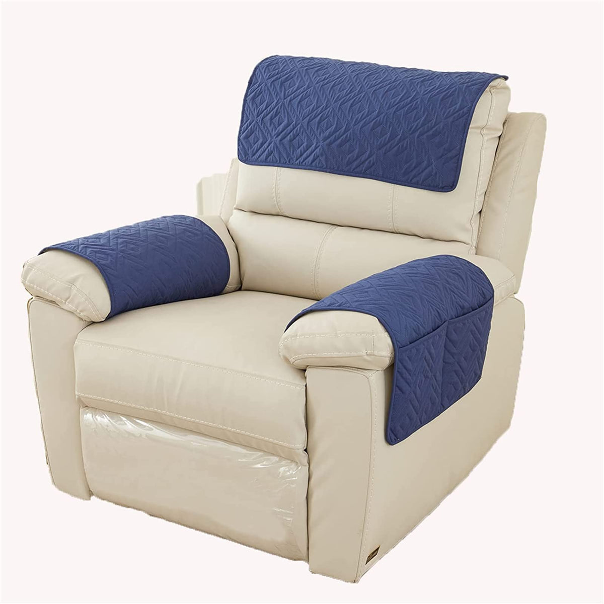 GIINO Sofa Armrest Cover, Headrest Cover for Recliner Chair Arm Cover,Armchair Slipcover Nonslip Quilted Furniture Protector for Pets Leather Sofa Couch (2 Seat Recliner | 4 pc,Navy blue)