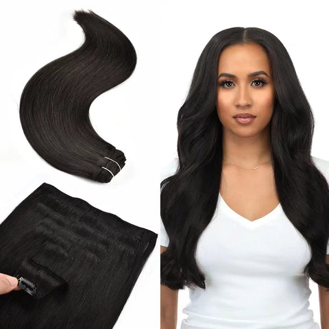 Invisible Clip in Hair Extension Black Women 70g 7pcs 16clips Natural Black Hair Extensions Clip ins Human Hair 18inch Invisible Long Silky Straight Hair Pieces