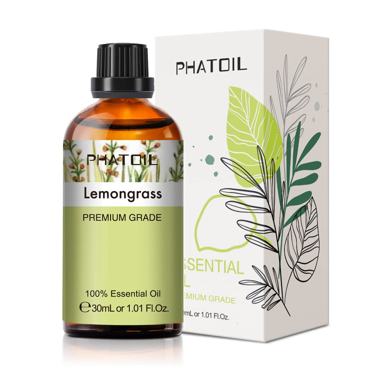 Lemongrass Essential Oil 1.01fl.oz/30ml, PHATOIL Lemongrass Oils Long Lasting Scents for Aromatherapy, Diffuser, DIY Soap and Candle Making