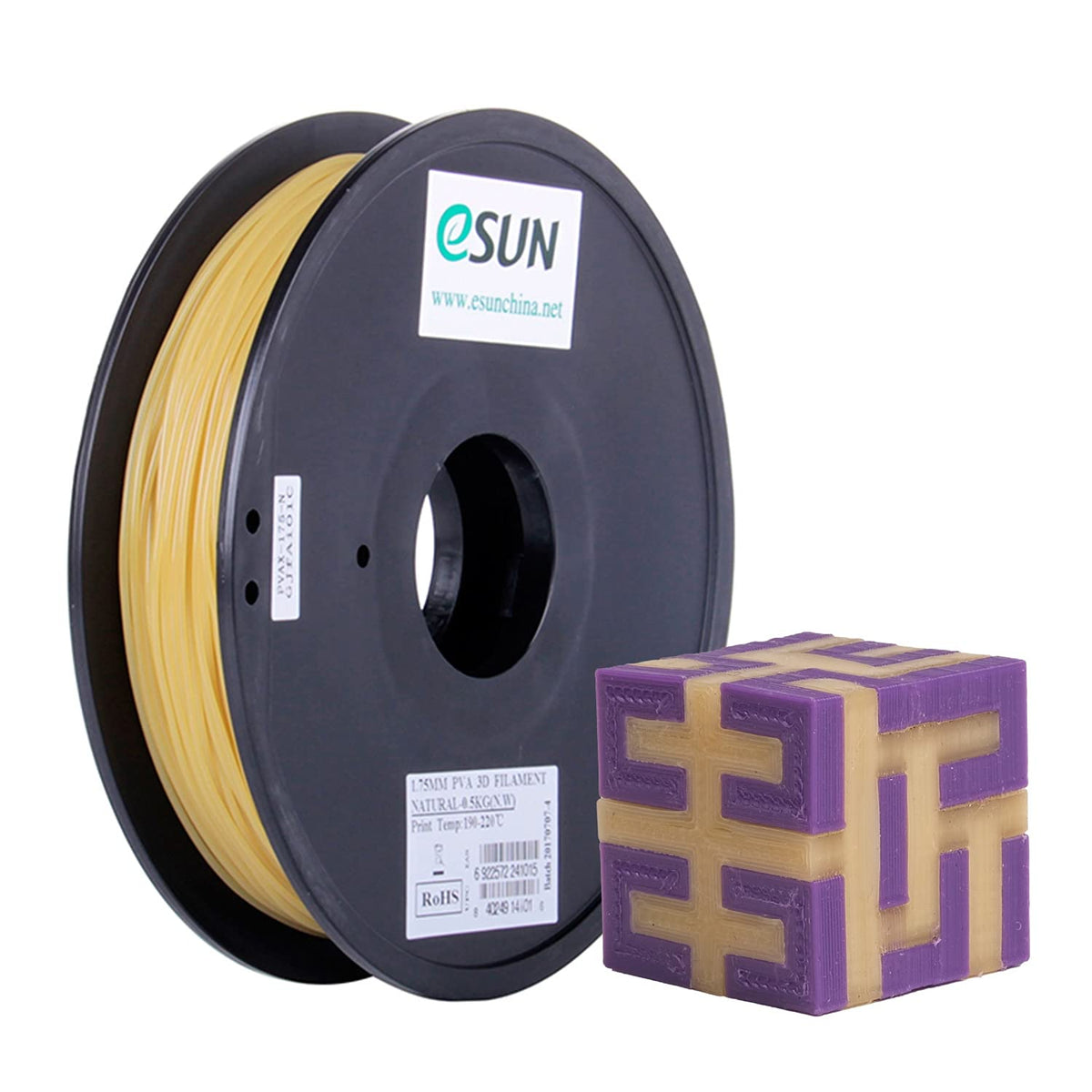 eSUN Water Soluble PVA Filament 1.75mm, 3D Printer Filament PVA, Dimensional Accuracy +/- 0.05mm, 0.5KG (1.1 LBS) Spool Support Material for 3D Printers, Natural