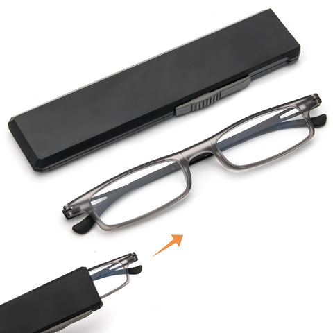 REAVEE Folding Reading Glasses for Men Women Ultra Thin Blue Light Blocking Anti UV/Eyestrain Computer TR90 Slim Foldable Portable Readers with Compact Flat Case, Grey +2.0
