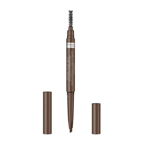 Rimmel Brow This Way Fill & Sculpt Eyebrow Definer, 002 Medium Brown, Double Ended Brow Pencil, Defines & Sculpts Brows, Lasts All Day, Vegan Formula, 0.01 oz