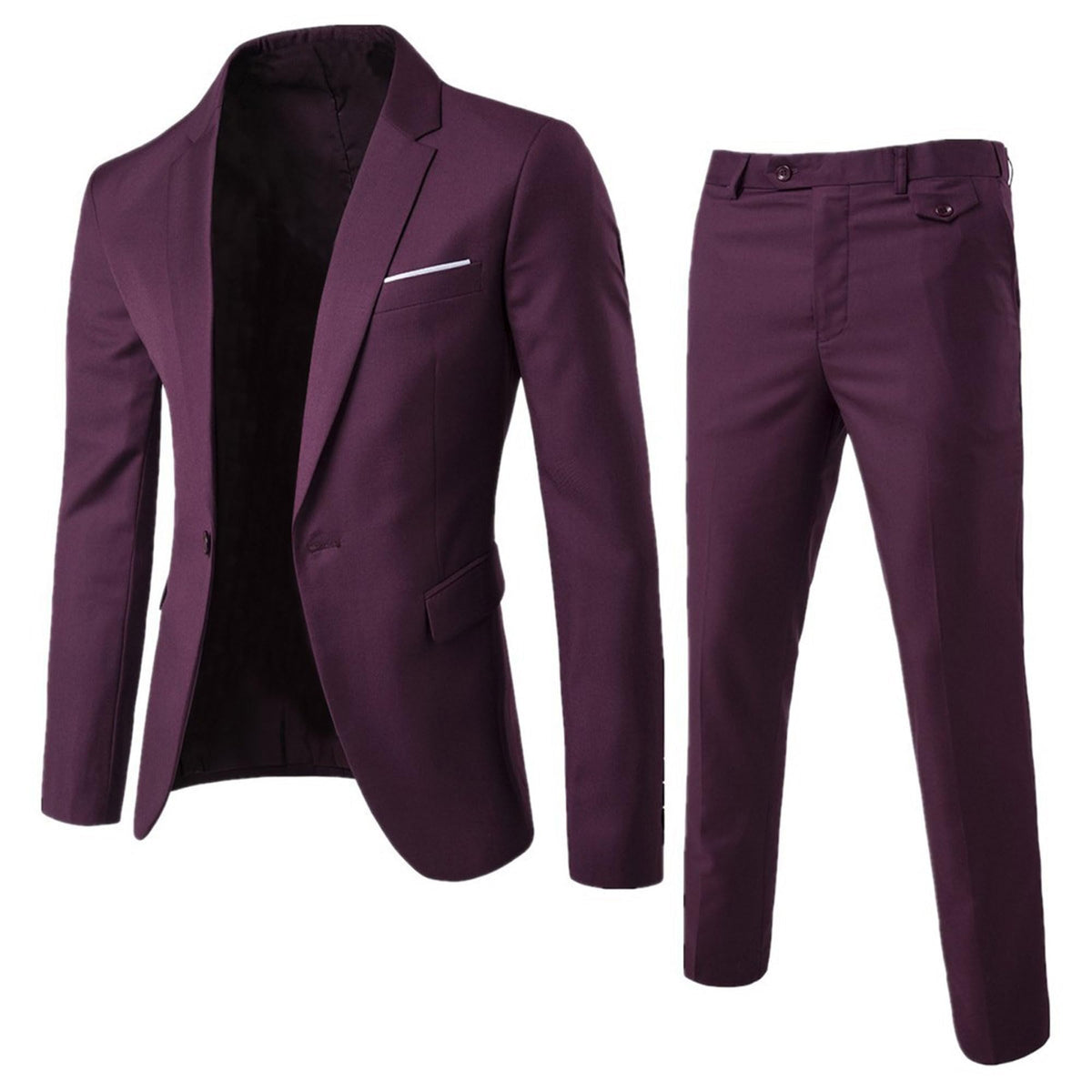 Legou Men's Suit Casual Solid Color Suit Two Piece Set Wine red S