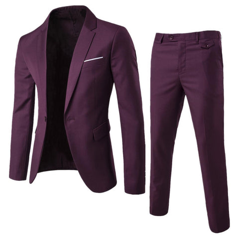 Legou Men's Suit Casual Solid Color Suit Two Piece Set Wine red S