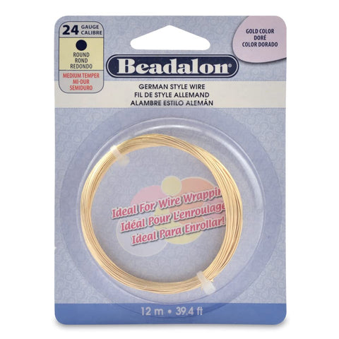 Beadalon German Style Wire for Jewelry Making, Round, Gold Color, 24 Gauge, 39.4 ft