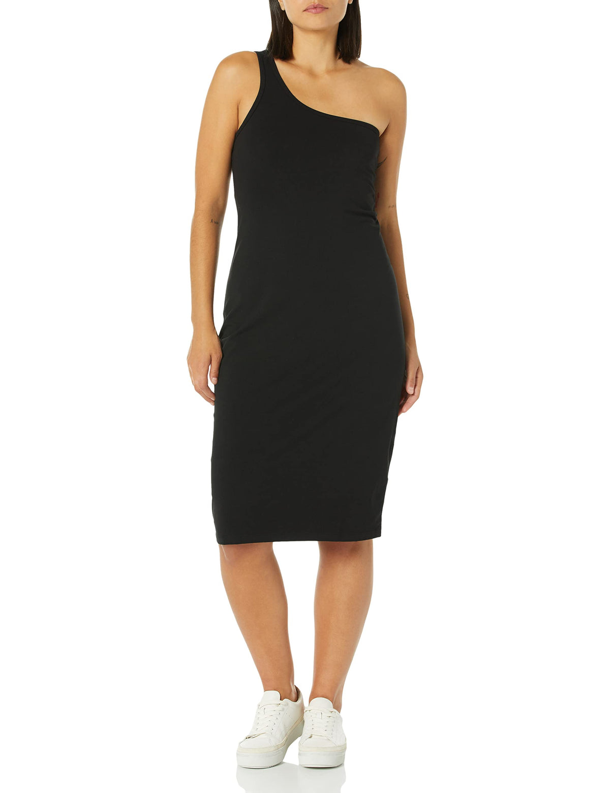 DKNY Women's One Shoulder Midi Dress, Black, X-Large