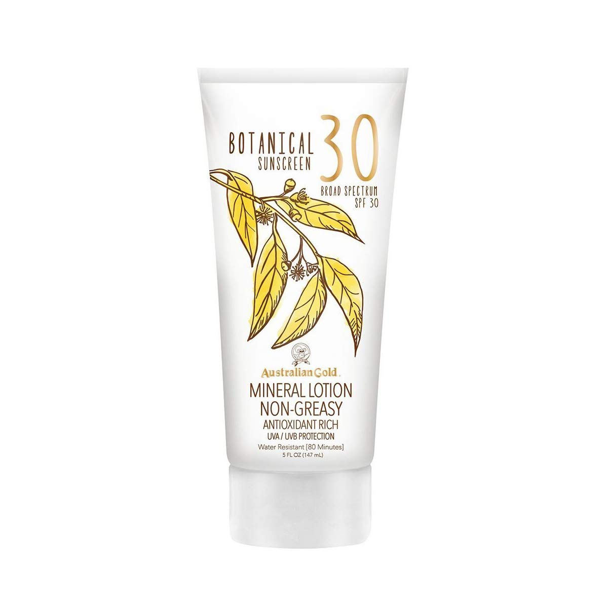 Australian Gold SPF 30 Botanical Sunscreen Mineral Lotion, 5 Fluid Ounce, White