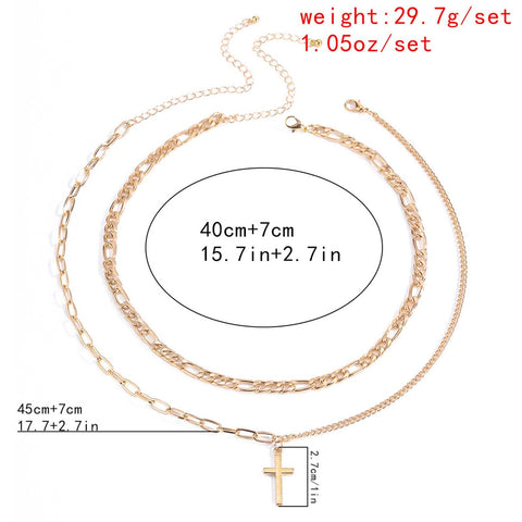 Yheakne Vintage Layered Cross Necklace Choker Gold Cross Pendant Necklace Figaro Chain Necklace Layering Chunky Chain Choker Necklace Religious Jewelry for Women and Girls