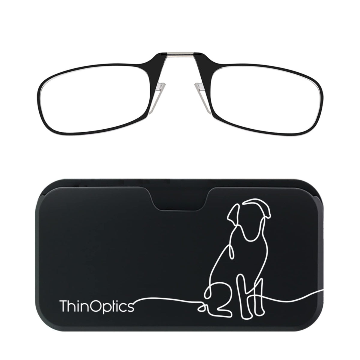 ThinOptics Universal Pod Case + Rectangular Reading Glasses, Dog Line, 44mm + 2.5