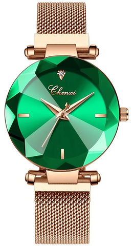MASTOP Luxury Women Watches Sky Dial Analog Quartz Watch Magnetic Mesh Band Waterproof Wrist Watches for Ladies (Green)
