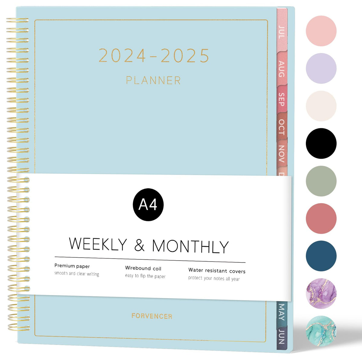 Forvencer Academic Planner 2024-2025, Weekly & Monthly Planner (July 2024 - June 2025), 8.5" x 11", Calendar Planner with Tabs, Agenda Book School Planner for Student Teacher, Flexible Cover, Sky Blue