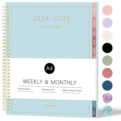 Forvencer Academic Planner 2024-2025, Weekly & Monthly Planner (July 2024 - June 2025), 8.5" x 11", Calendar Planner with Tabs, Agenda Book School Planner for Student Teacher, Flexible Cover, Sky Blue