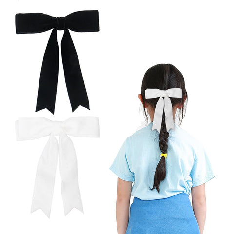 2 Pack Velvet Bow Hair Clips, 5 Inch Hair Bows for Women Girls Hair Styling Accessories(Black, White)