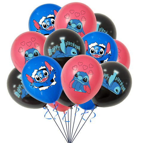 15Pcs Stich Balloons,Stich Party Latex Balloons,12 inch Black Red Blue Stich Balloons Stich Patterned Balloons for Stich Party Decorations Kids Boys Girls Birthday Balloon Party Supplies