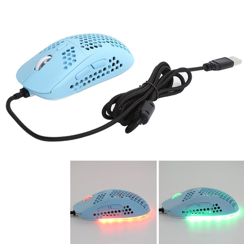 USB Gaming Mouse, Honeycomb Hollow Ultralight Wired Mouse with Backlight, 6400 Adjustable DPI Optical Sensor,7 Control Keys RGB Gaming Mouse(blue)