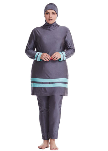 GladThink Women Muslim Plus Size Islamic Traditional Burkini Modest Swimwear Gray 4XL