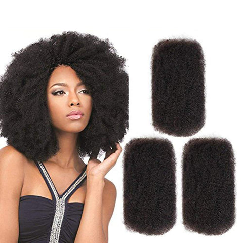 FASHION IDOL Afro Kinkys Bulk Human Hair for Dreadlock Extensions 16 Inches 3 Packs 150 Gram Natural Black Loc Repair Afro Kinky Braiding Human Hair for Locs 5.3 Oz