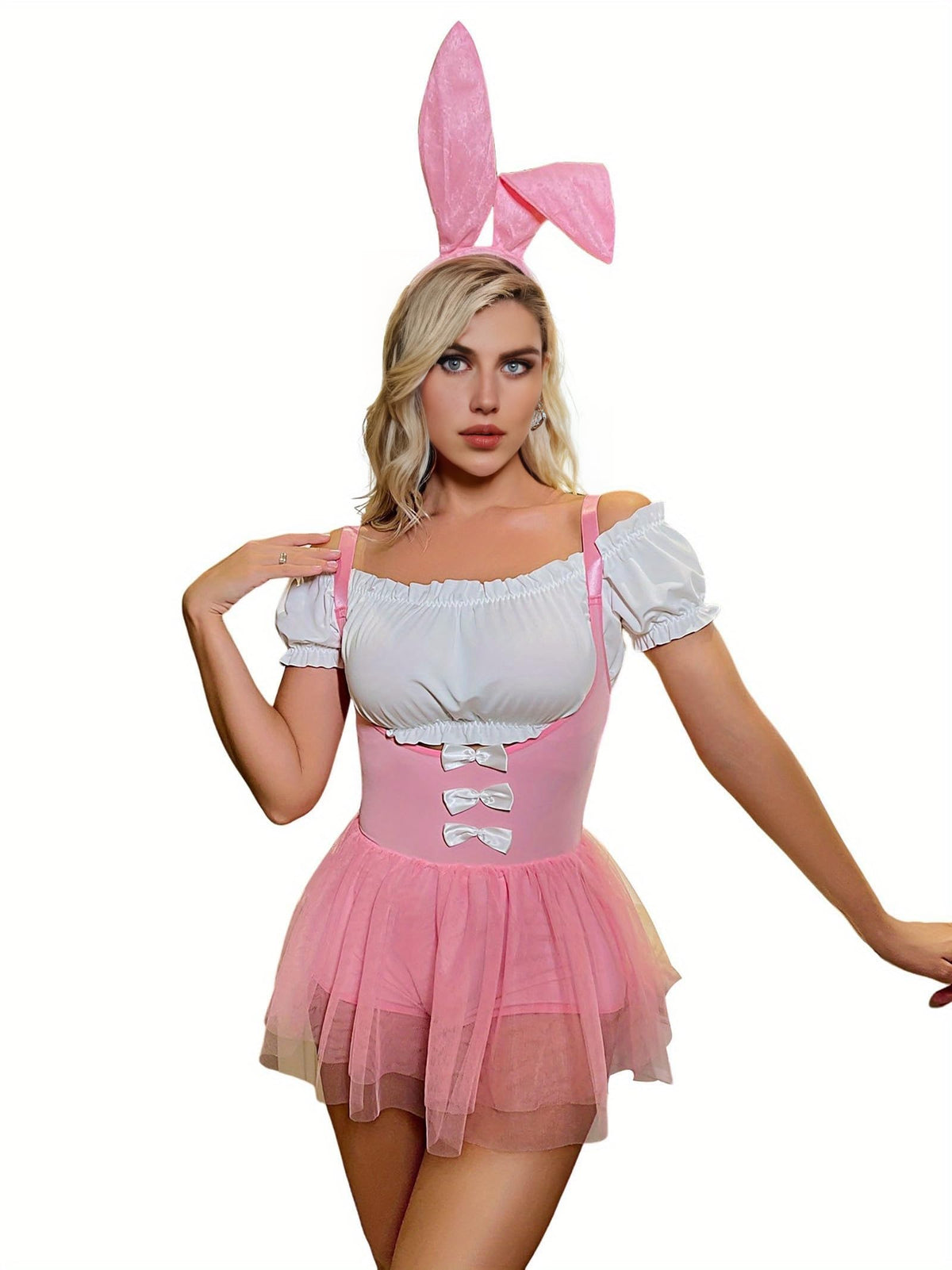 LadyIn Womenâ€™s Bunny Bodysuit Cosplay Costume Set Outfit with Rabbit Ears Headband
