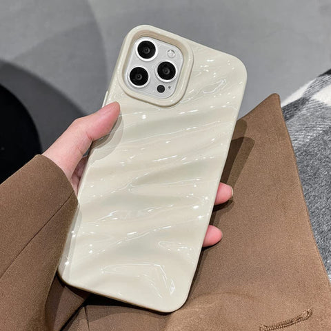 QLTYPRI Compatible with iPhone 12 Case/iPhone 12 Pro Case, Cute Wave Water Ripple Pattern Case for Girls Women, Slim Satin Glossy Soft Silicone TPU Bumper Shockproof Protective Phone Cover - Beige