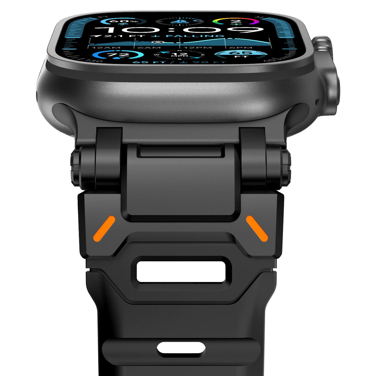 Fullife Compatible with Apple Watch Strap 49 mm 46 mm 45 mm 44 mm 42 mm (Series 3 2 1), FKM Waterproof Silicone Sports Bracelets Compatible with iWatch Series 10 9 8 7 6 5 4 3 2 1 SE, Black/Black Plug