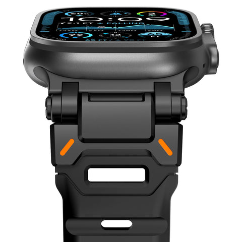 Fullife Compatible with Apple Watch Strap 49 mm 46 mm 45 mm 44 mm 42 mm (Series 3 2 1), FKM Waterproof Silicone Sports Bracelets Compatible with iWatch Series 10 9 8 7 6 5 4 3 2 1 SE, Black/Black Plug