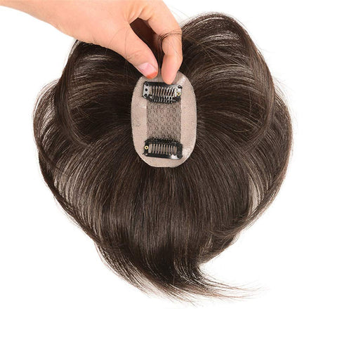 Short Straight Human Hair Toppers 18cm Hand Made Clip in Hairpiece for Covering White Hair Tape Toupee Wiglet by Remeehi 5x7cm Red Brown