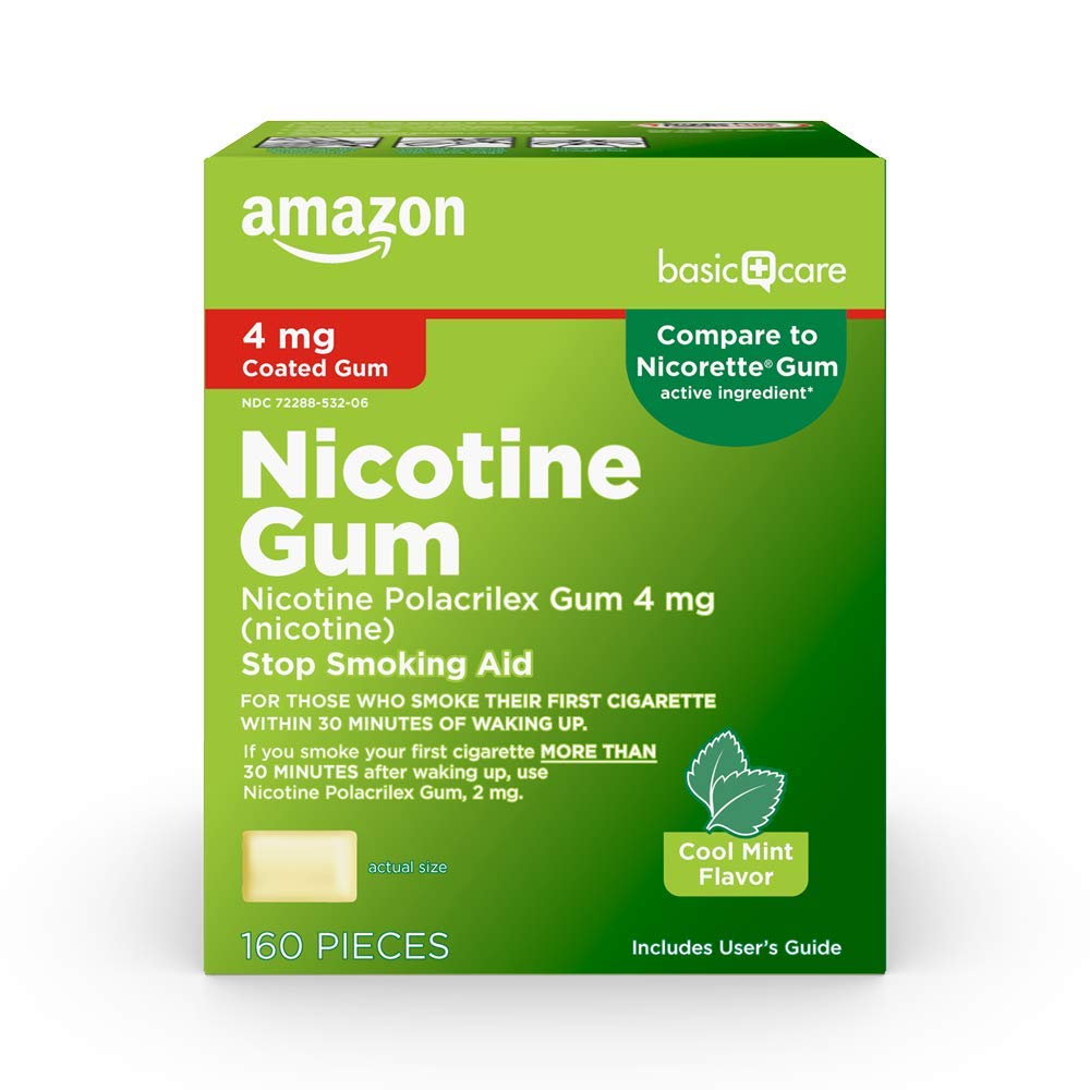 Amazon Basic Care Nicotine Polacrilex Coated Gum 4 mg (nicotine), Cool Mint Flavor, Stop Smoking Aid, 160 Count