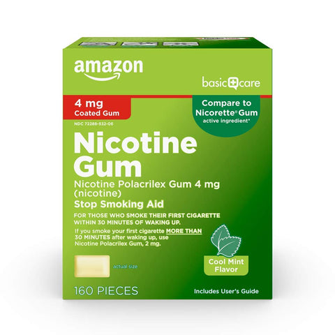 Amazon Basic Care Nicotine Polacrilex Coated Gum 4 mg (nicotine), Cool Mint Flavor, Stop Smoking Aid, 160 Count