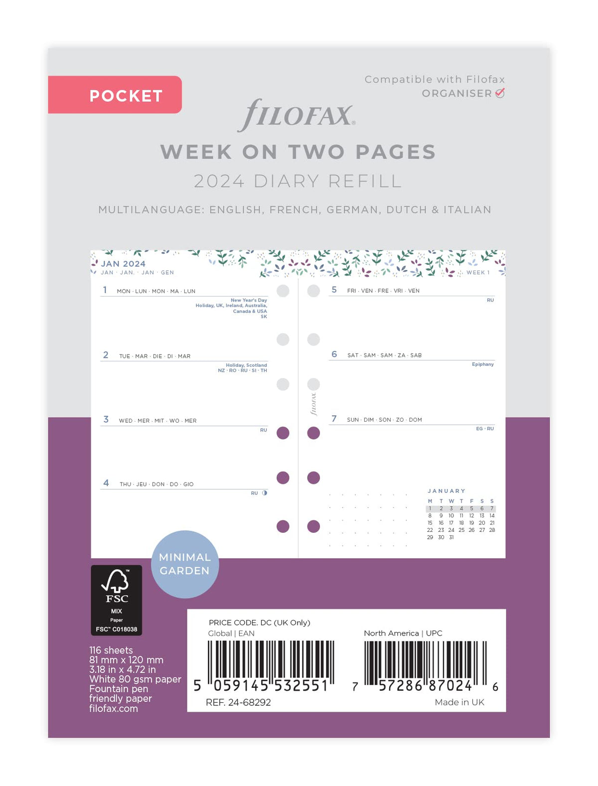 Filofax Pocket Garden week to view 2025 diary