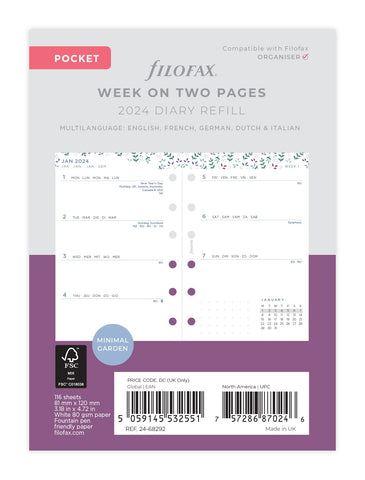 Filofax Pocket Garden week to view 2025 diary