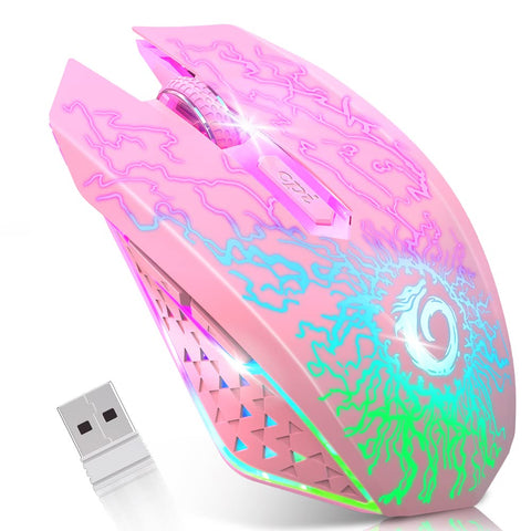 VersionTECH. Wireless Gaming Mouse, Rechargeable Computer Mouse Mice with Colorful LED Lights, Silent Click, 2.4G USB Nano Receiver, 3 Level DPI for PC Gamer Laptop Desktop Chromebook Mac-Pink
