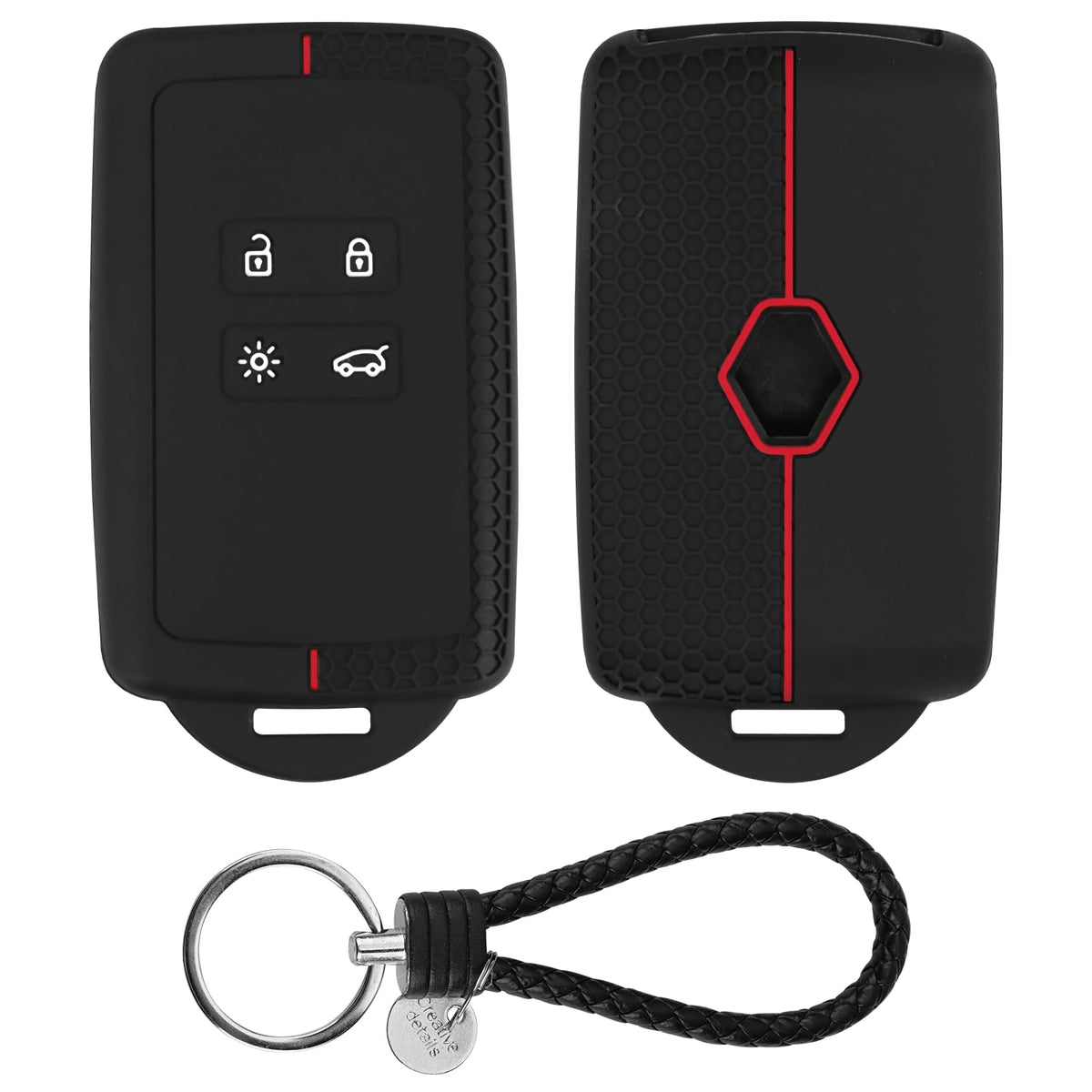 4 Bottons Car Key Cover for Renault Clio Megane Koleos Kadjar Kangoo Twingo Talisman Captur Espace Dacia Duster Key Fob Cover TPU Silicone Soft and Anti-Dust Car Key Cover with a Key Rope(Red-line)