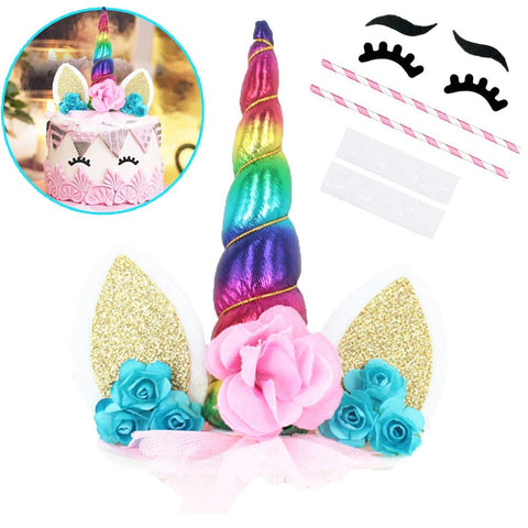 Unicorn Cake Topper with Eyelashes (Multicolour)