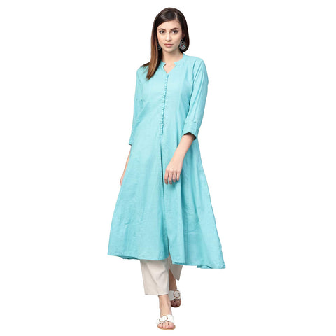 Idalia Women's Cotton Slub Anarkali Kuta X-Large Sage Blue