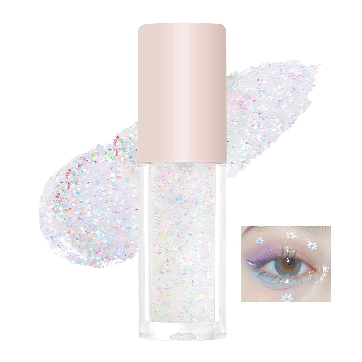 Erinde Liquid Glitter Eyeshadow Eyeliner -Korean Makeup, | Tear Drop, Shimmer Metallic, Lightweight Water Texture, Long Wearing | Loose Glitter Glue for Crystals Eye Glitter #03 Strobe Rhinestones