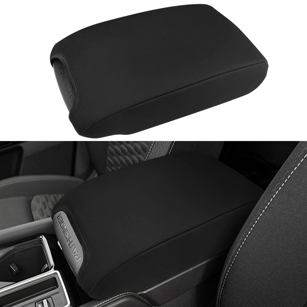 INTGET Car Center Console Armrest Cover for 2022 2023 2024 Nissan Pathfinder Accessories Interior Leather Middle Console Lid Protector Replacement for Pathfinder Console Cover (Black Neoprene)