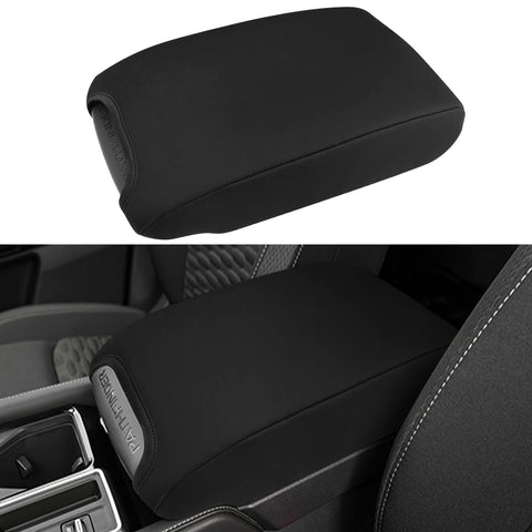 INTGET Car Center Console Armrest Cover for 2022 2023 2024 Nissan Pathfinder Accessories Interior Leather Middle Console Lid Protector Replacement for Pathfinder Console Cover (Black Neoprene)