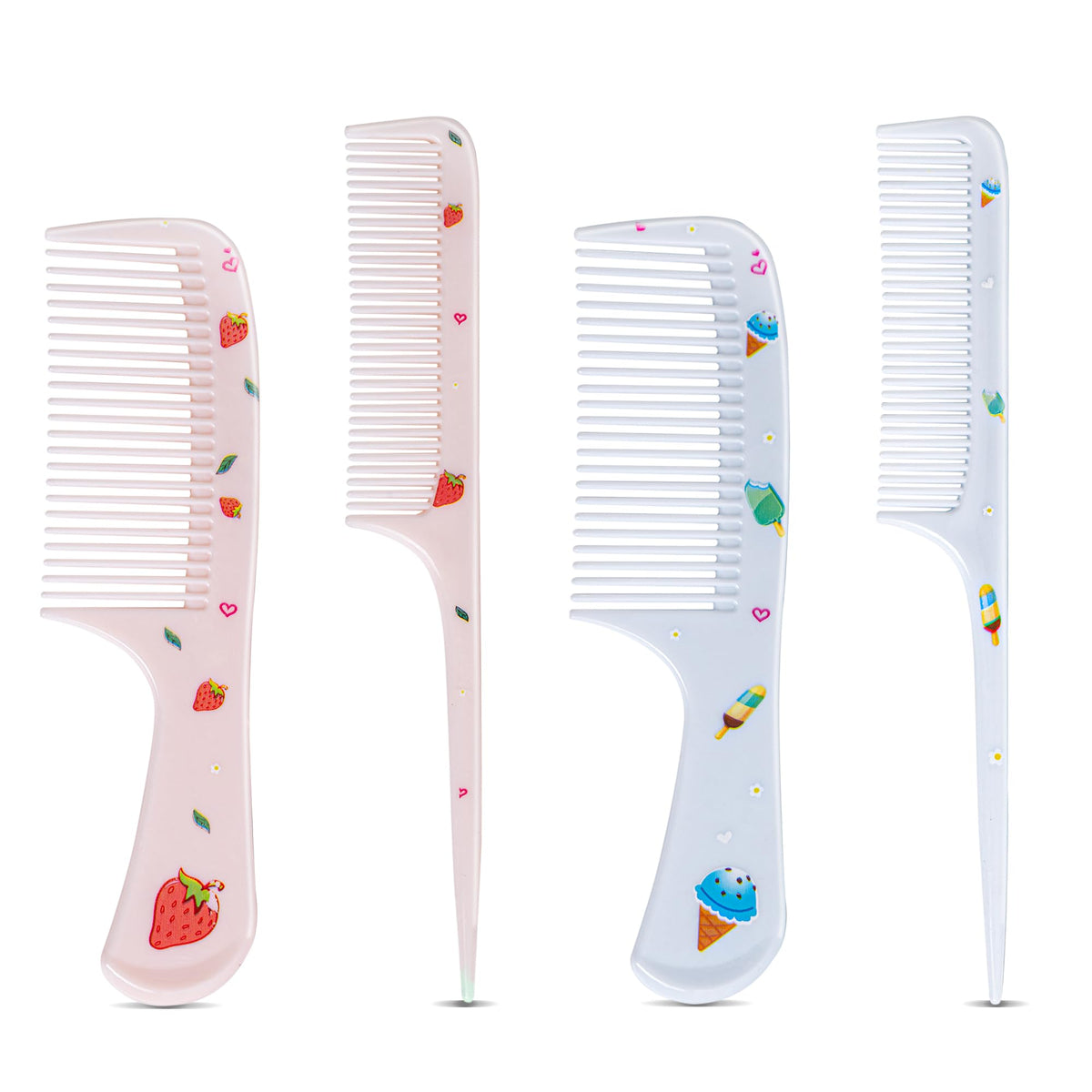 MEGAVOW 4 Pcs Girls Boys Hair Brush and Comb Set, Cute Styling Childrens Comb Hairbrushes Hairdressing Rat Tail Brush for Toddler Child's Hair