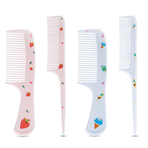 MEGAVOW 4 Pcs Girls Boys Hair Brush and Comb Set, Cute Styling Childrens Comb Hairbrushes Hairdressing Rat Tail Brush for Toddler Child's Hair