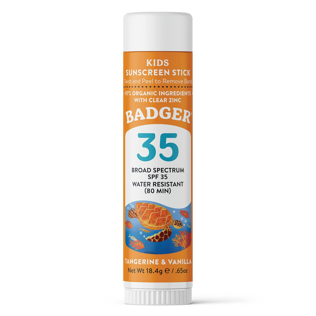 Badger Kids Sunscreen Stick SPF 35 with Mineral Zinc Oxide, Travel Size Sunscreen Stick for Kids, 97% Organic Ingredients, Reef Friendly, Broad Spectrum, Water Resistant, 65 oz