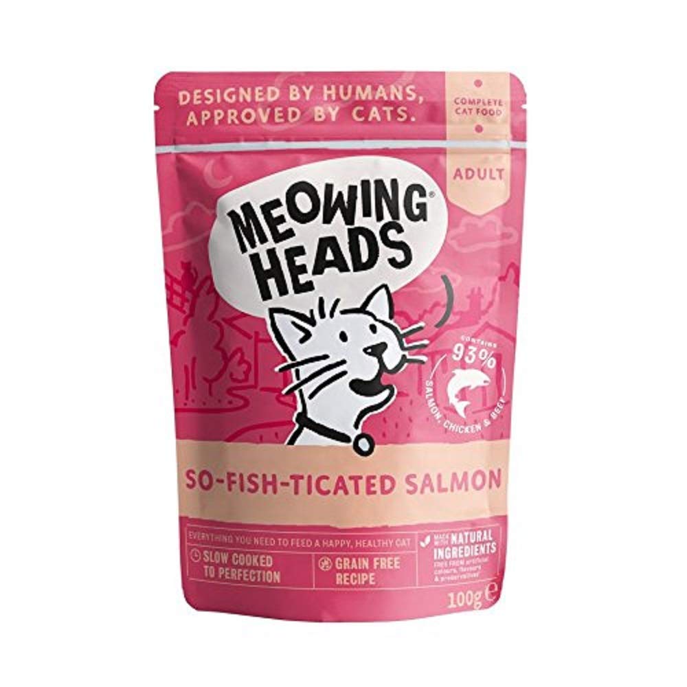 Meowing Heads Wet Cat Food - So-fish-ticated Salmon - 93% Natural Salmon Pouches with No Artificial Flavours, Grain-Free Recipe (10 x 100 g)