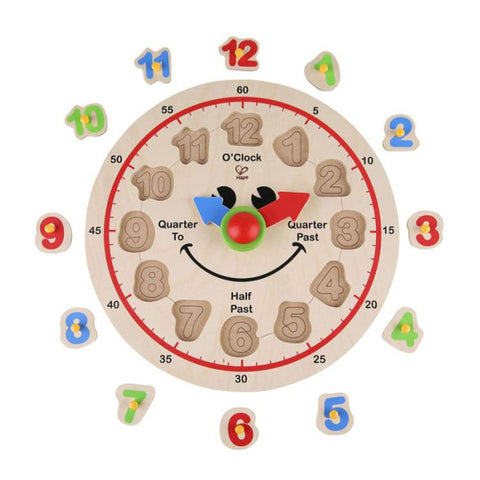 Award Winning Hape Happy Hour Clock Kid's Wooden Time Learning Puzzle