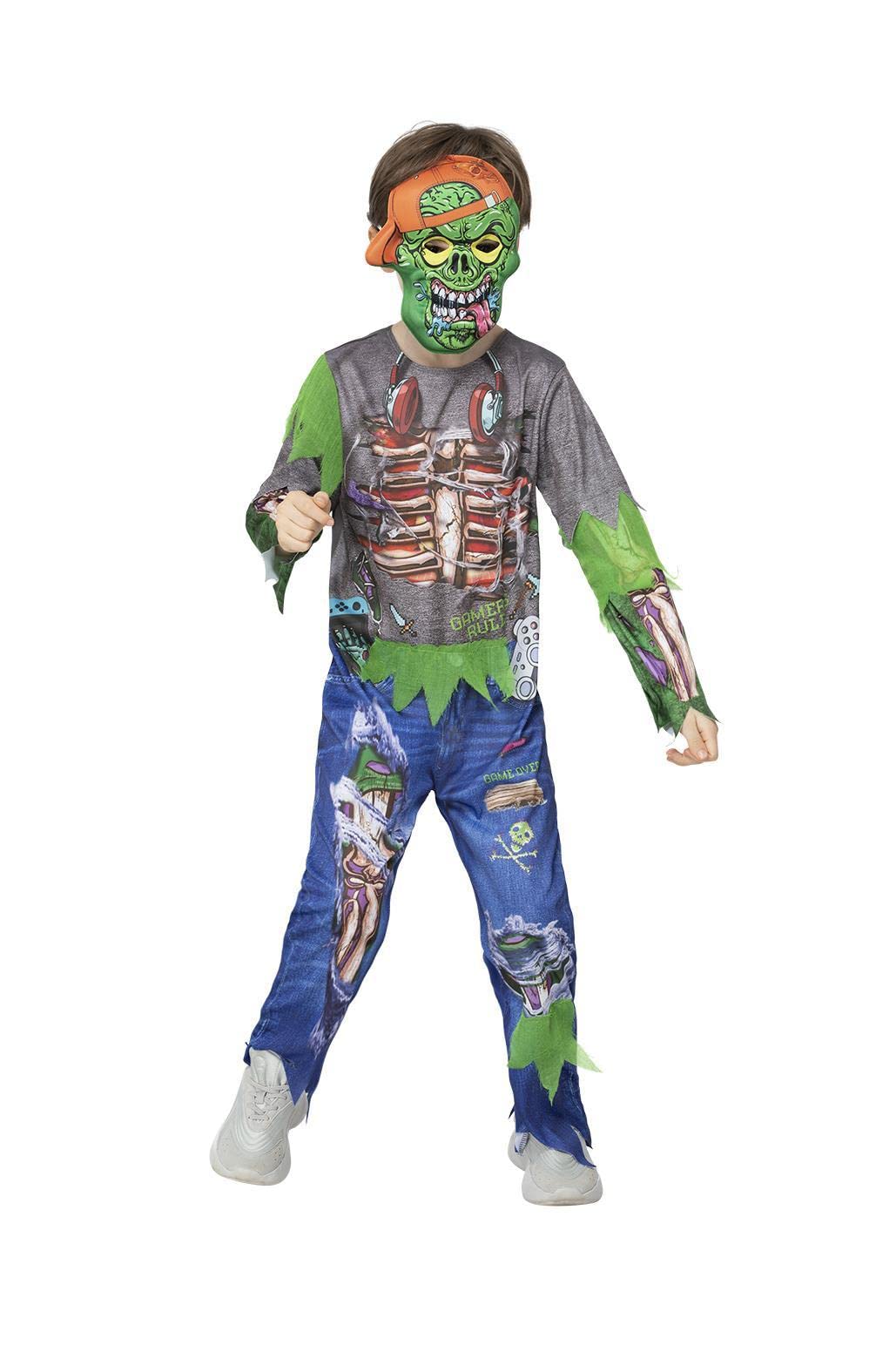 Smiffys Zombie Gamer Costume All in One & EVA Mask, Halloween Child Fancy Dress, Zombie Dress Up Costumes