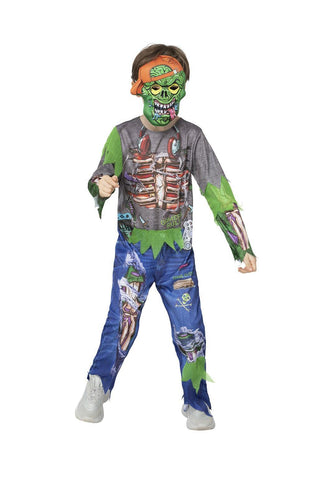 Smiffys Zombie Gamer Costume All in One & EVA Mask, Halloween Child Fancy Dress, Zombie Dress Up Costumes